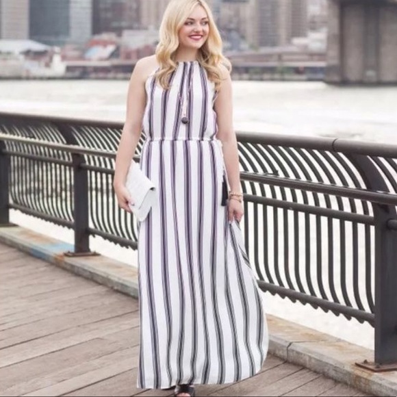 LOFT Halter Striped Tassel Maxi Dress S - Picture 4 of 9